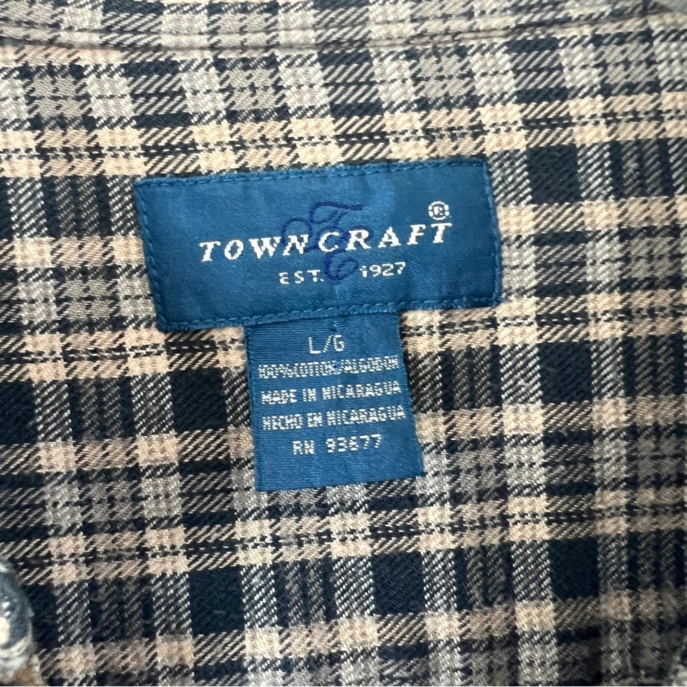 TOWNCRAFT Men's Plaid Flannel Button Down Collared Cotton Blue Size Large FLAW - Picture 3 of 10